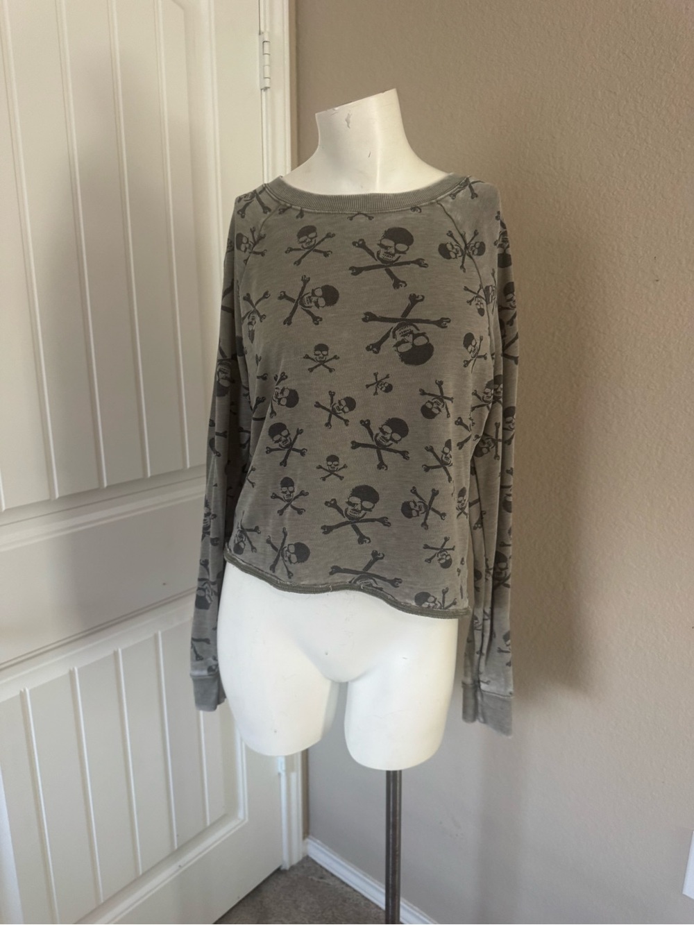 Grayson Threads Gray Skull-Print Crewneck Sweater